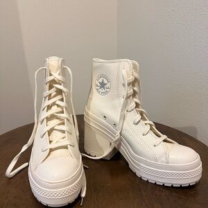 Converse Chuck 70 De Luxe Heel high-top leather sneakers in Egret 7.5 Lk NEW